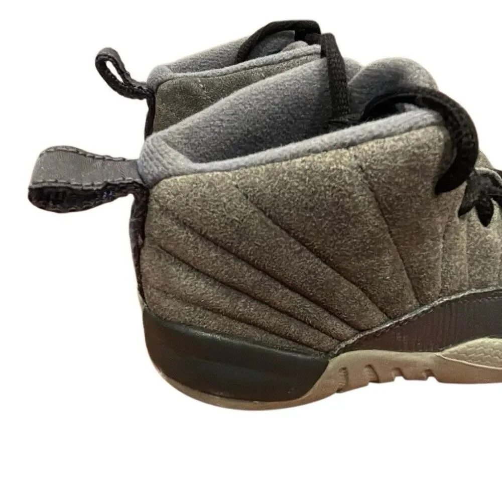 Jordan Air Jordan 12 Unisex Kids Gray/Black Suede Mid Top Sneakers size 10